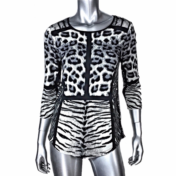 13. Multiples Zebra Leopard Print Top Sz XS Black Gray - Picture 1 of 5